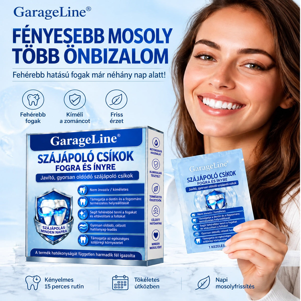 🇭🇺👨‍⚕️✅GarageLine®🦷🍃Ragyogtasd fel a mosolyod✨ Professzionális Fogfehérítő Tapasz 🍃5️⃣