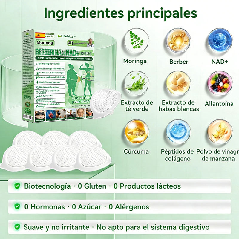 Tienda Oficial 🫦🎫 Healrize® Moringa · Berberina × NAD+Parche Avanzado de Microneedles Nano 10-en-1 — Una vez al día, resultados visibles en 7 días