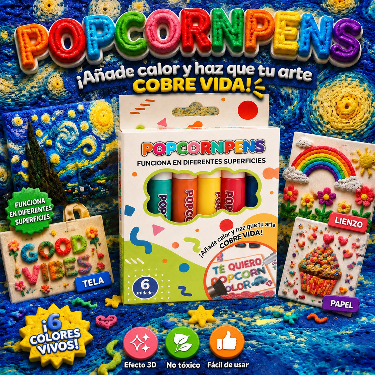 IEY Popcorn Pens, bolígrafos de arte en relieve 3D