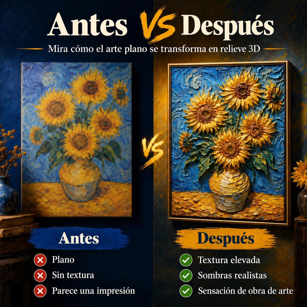 Antes y después del arte en relieve 3D